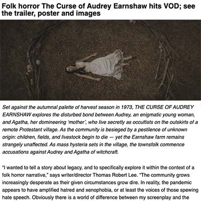 Folk horror The Curse of Audrey Earnshaw hits VOD; see the trailer, poster and images
